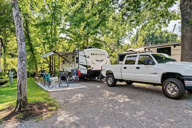 Child by creek at Creekside RV Park